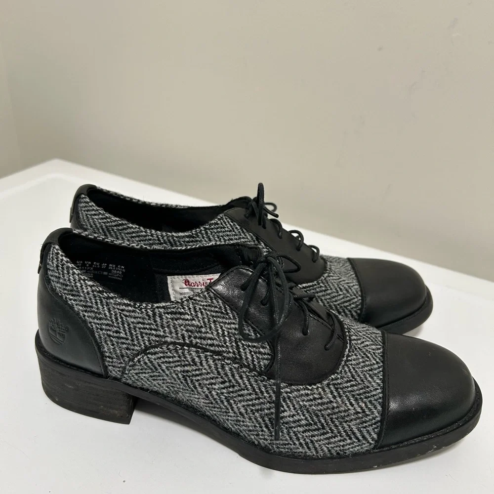 Timberland Harris Tweed Oxford Shoes Black Gray Size 10